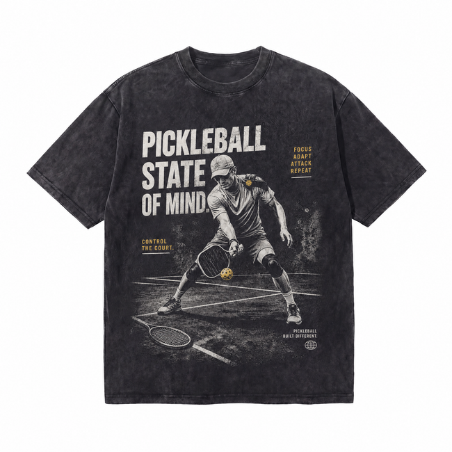 Vintage Acid Wash Pickleball State Of Mind Focus Adapt Oversized Graphic T-Shirt Hover Image