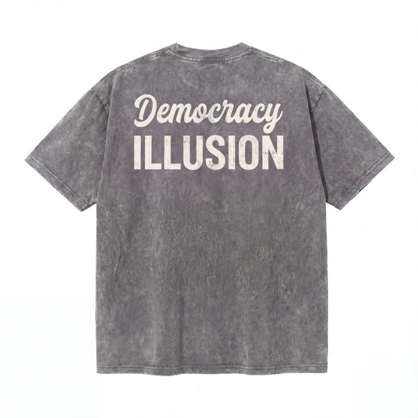 Lawless Row Democracy Illusion Washed Cotton Tee | Anti-Establishment Streetwear