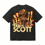 LAWLESSROW TRAVIS SCOTT Inferno Scream Black Vintage Acid Wash Tee