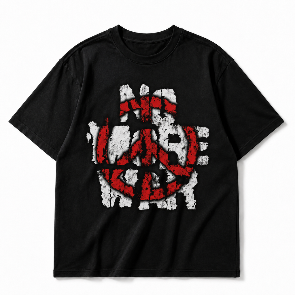 LAWLESS ROW "No More War" Distressed Peace Sign Vintage Basic Tee