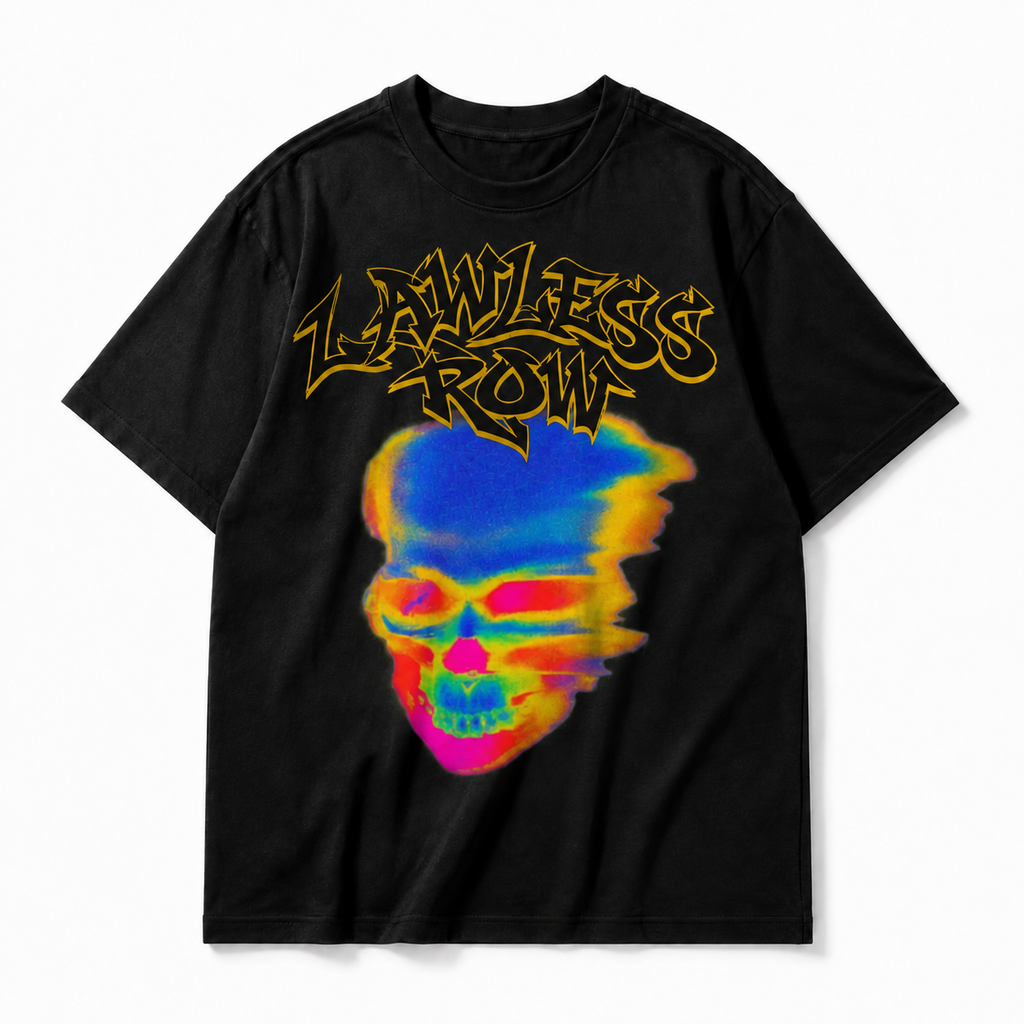 LAWLESS ROW Thermal Skull Thrash Font  Basic Tee