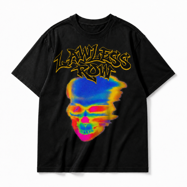 LAWLESS ROW Thermal Skull Thrash Font  Basic Tee