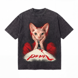LAWLESSROW Pearl Sphynx Cat Vintage Acid Wash Tee