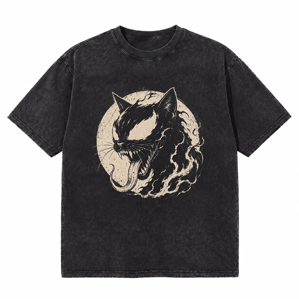 LAWLESSROW Symbiote Purr Feral Moon Vintage Acid Wash Tee