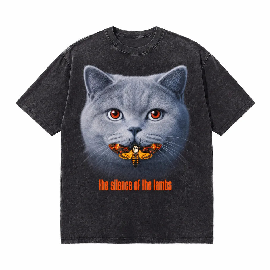 LAWLESSROW Silence of the Lambs Death's Head Moth Cat Vintage Acid Wash Tee