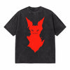 LAWLESSROW Red Demon Cat Silhouette "LAST BITES" Vintage Acid Wash Tee