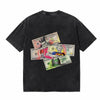 LAWLESSROW Superhero Dollar Bills Graffiti Vintage Acid Wash Tee