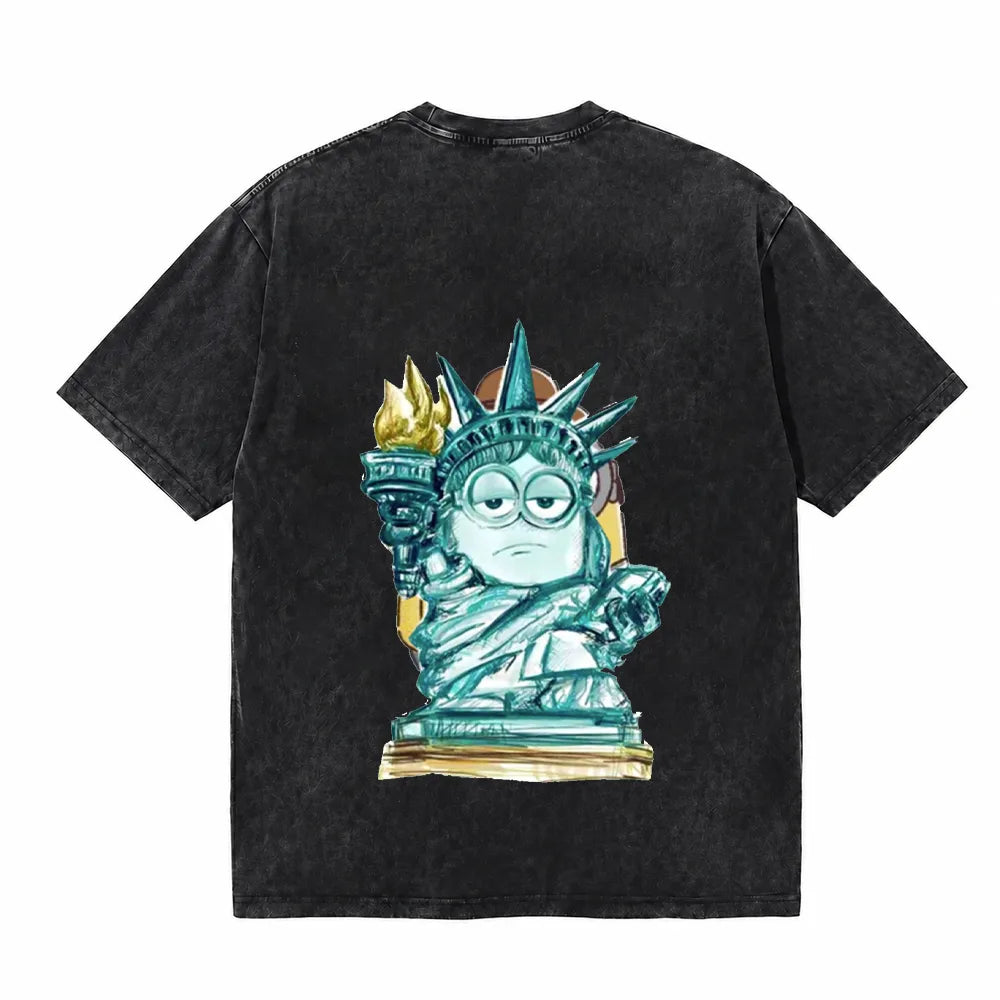 LAWLESSROW Statue of Liberty Minion Torch Vintage Acid Wash Tee