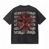 LAWLESSROW Stranger Things Demogorgon Gothic Text Vintage Acid Wash Tee