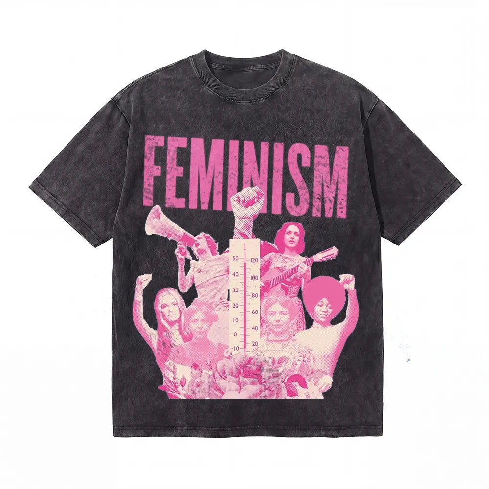 Lawless Row Feminist Gothic Graphic Washed Acid Tee in blue