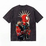 LAWLESSROW Punk Spider-Man Vintage Acid Wash Tee