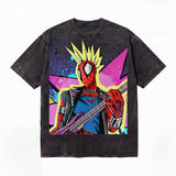 LAWLESSROW Punk Rock Spider-Man Vintage Acid Wash Tee