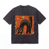 LAWLESSROW Black Cat Spooky Patch Vintage Acid Wash Tee