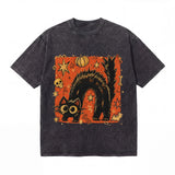 LAWLESSROW Black Cat Spooky Patch Vintage Acid Wash Tee