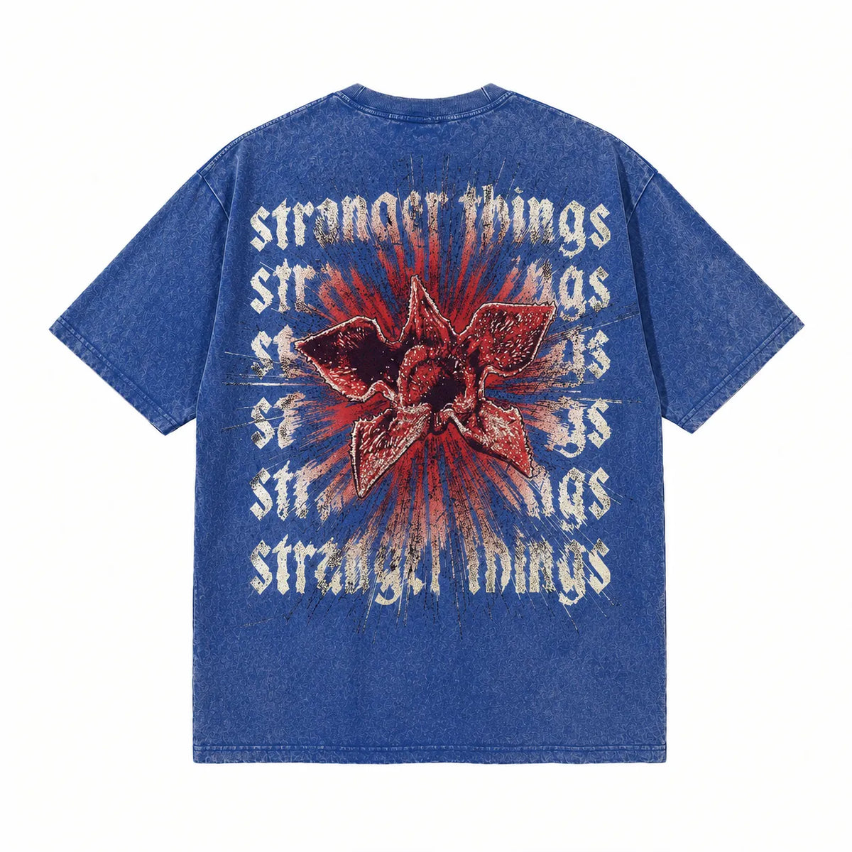 LAWLESSROW Stranger Things Demogorgon Gothic Text Vintage Acid Wash Tee