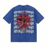 LAWLESSROW Stranger Things Demogorgon Gothic Text Vintage Acid Wash Tee