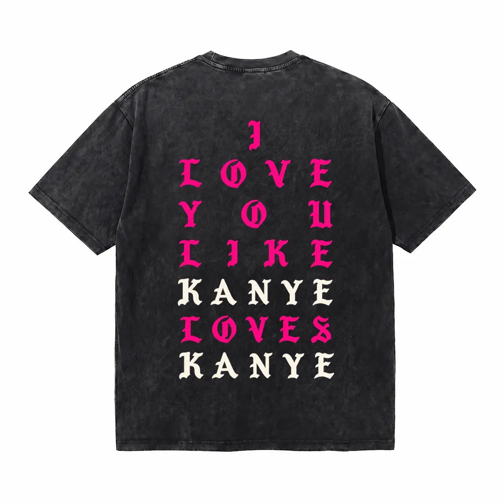 LAWLESSROW KANYE LOVES KANYE Portrait Black Vintage Acid Wash Tee