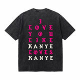LAWLESSROW KANYE LOVES KANYE Portrait Black Vintage Acid Wash Tee
