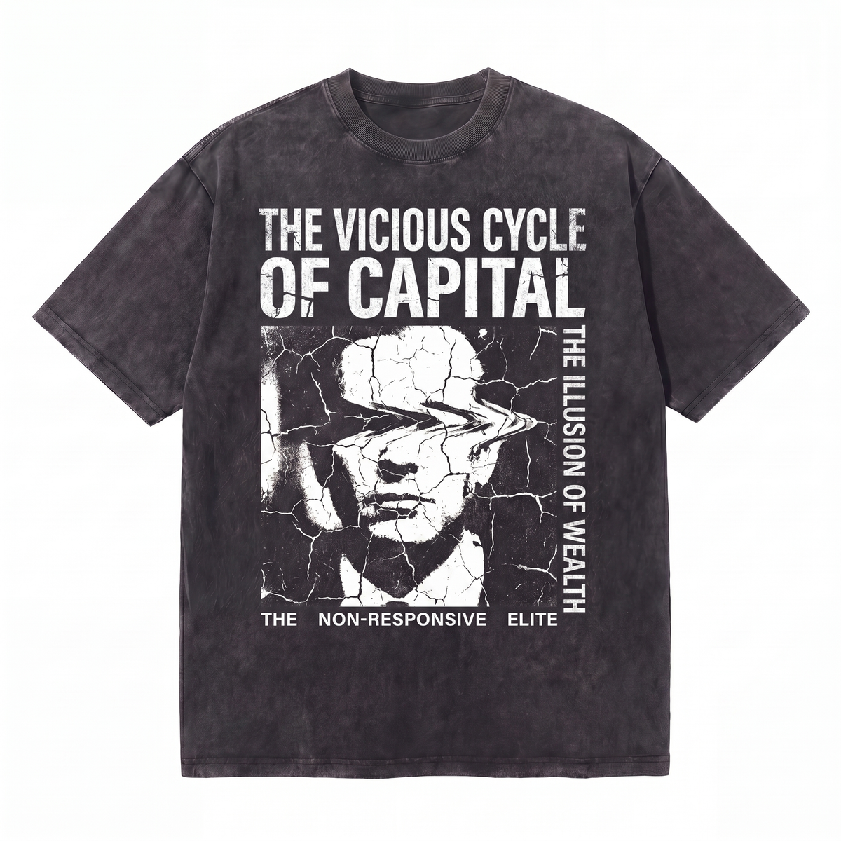 LAWLESSROW The Vicious Cycle Of Capital Cracked Portrait Anti Elite Quote Collage Vintage Tee