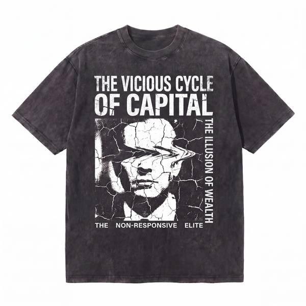 LAWLESSROW The Vicious Cycle Of Capital Cracked Portrait Anti Elite Quote Collage Vintage Tee
