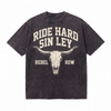 Lawless Row Ride Hard Sin Ley Tee | Western Skull Washed Cotton Streetwear