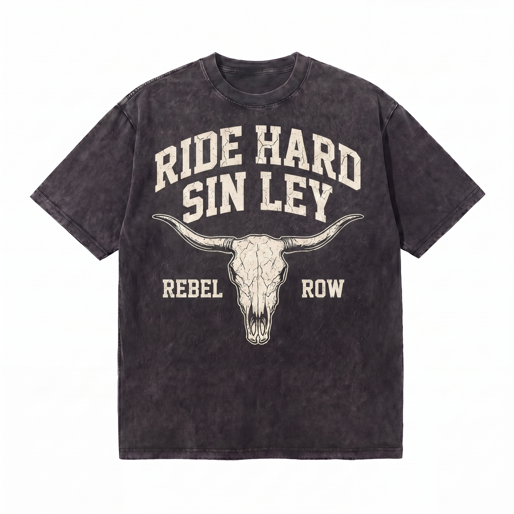 Lawless Row Ride Hard Sin Ley Tee | Western Skull Washed Cotton Streetwear