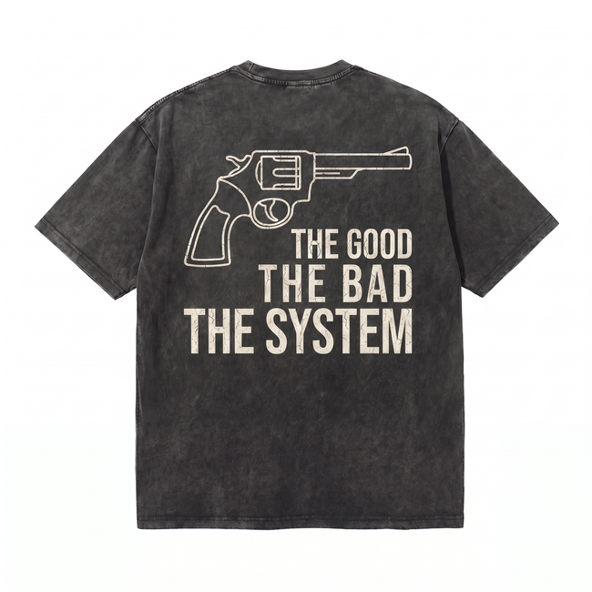 Lawless Row The Good The Bad The System Tee | Western Anti-Establishment Washed Cotton Hover Image