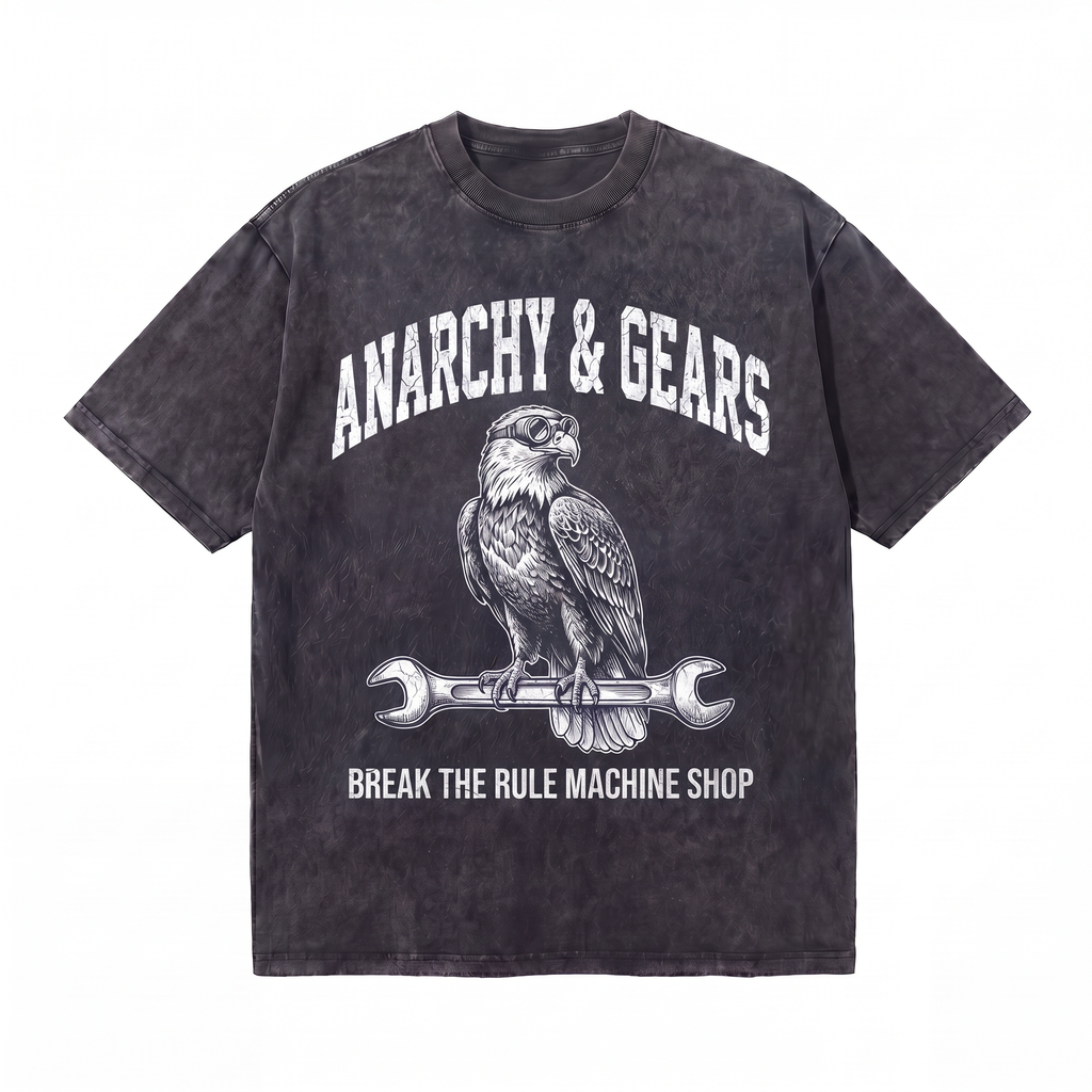 Lawless Row Anarchy & Gears Tee | Eagle Mechanic Washed Cotton Streetwear