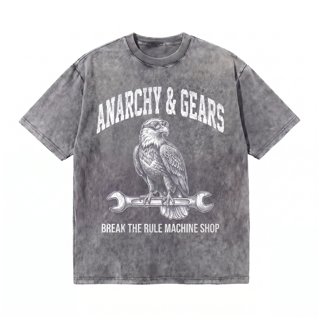 Lawless Row Anarchy & Gears Tee | Eagle Mechanic Washed Cotton Streetwear