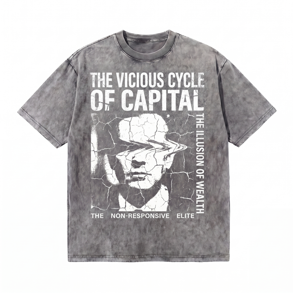 LAWLESSROW The Vicious Cycle Of Capital Cracked Portrait Anti Elite Quote Collage Vintage Tee