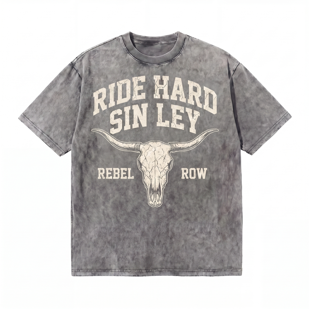 Lawless Row Ride Hard Sin Ley Tee | Western Skull Washed Cotton Streetwear