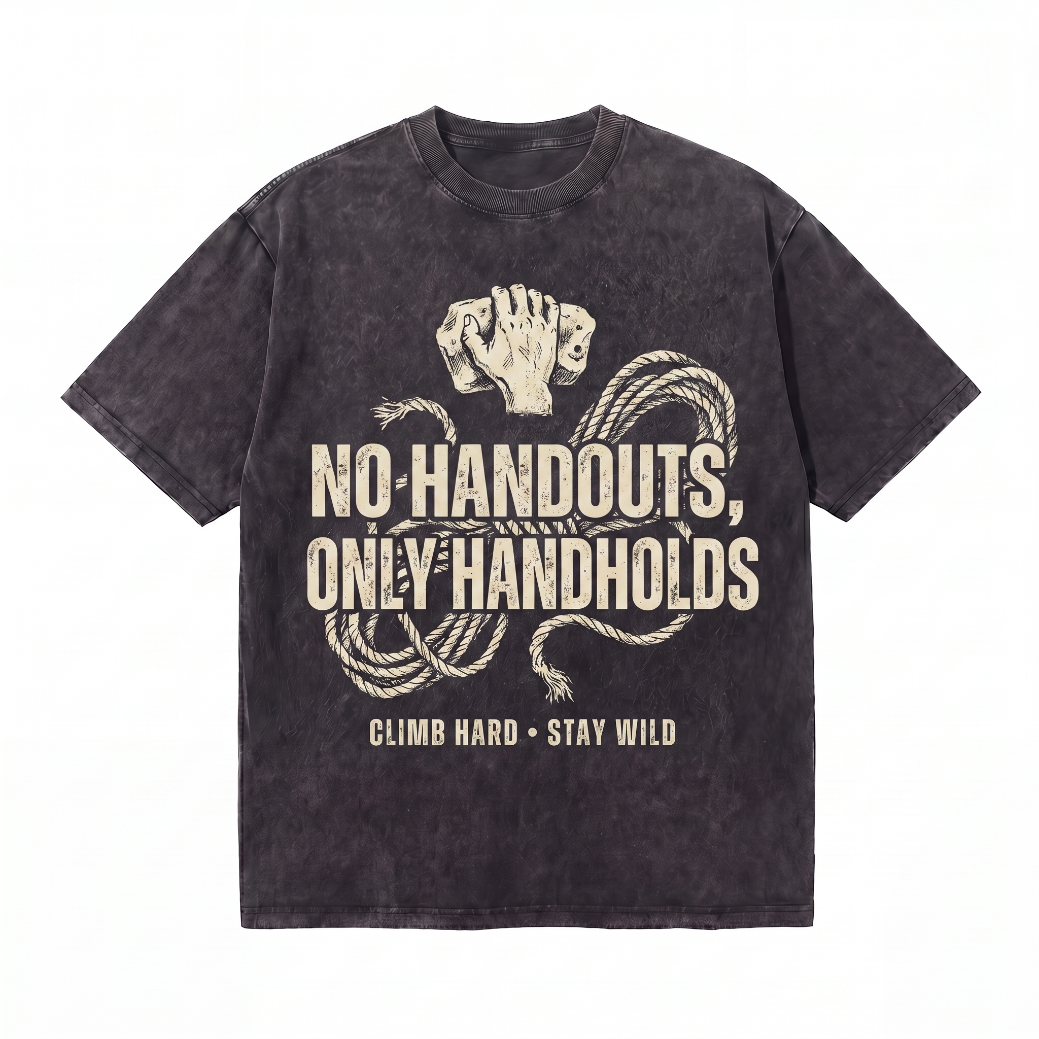 Lawless Row No Handouts Only Handholds Tee | Vintage Climbing Washed Cotton Streetwear