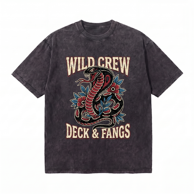 Lawless Row Wild Crew Cobra Tee | Vintage Snake Washed Cotton Streetwear Hover Image