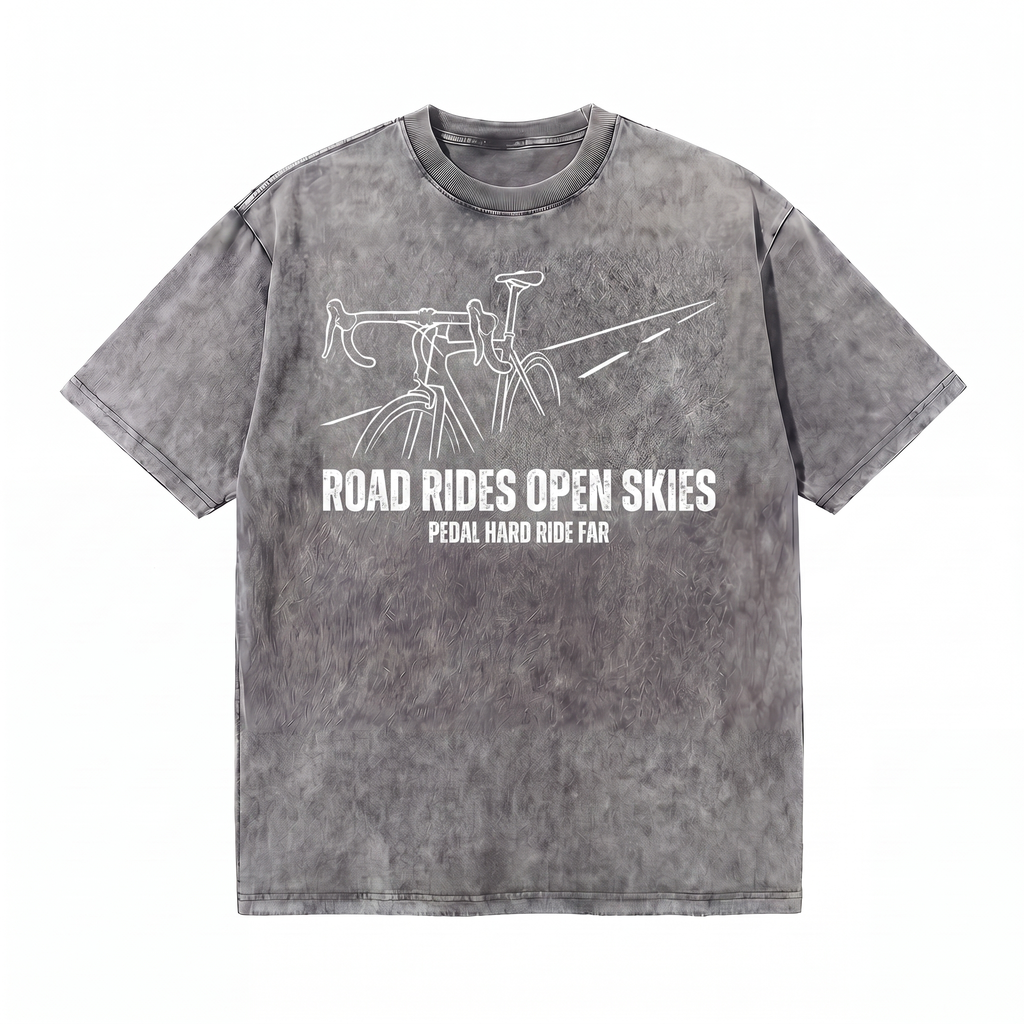 Lawless Row Road Rides Open Skies Tee | Cycling Washed Cotton Streetwear