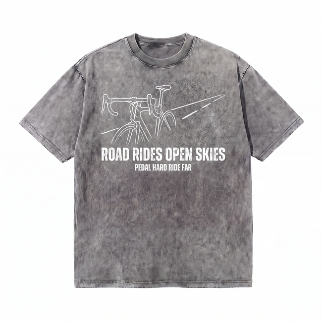 Lawless Row Road Rides Open Skies Tee | Cycling Washed Cotton Streetwear Hover Image