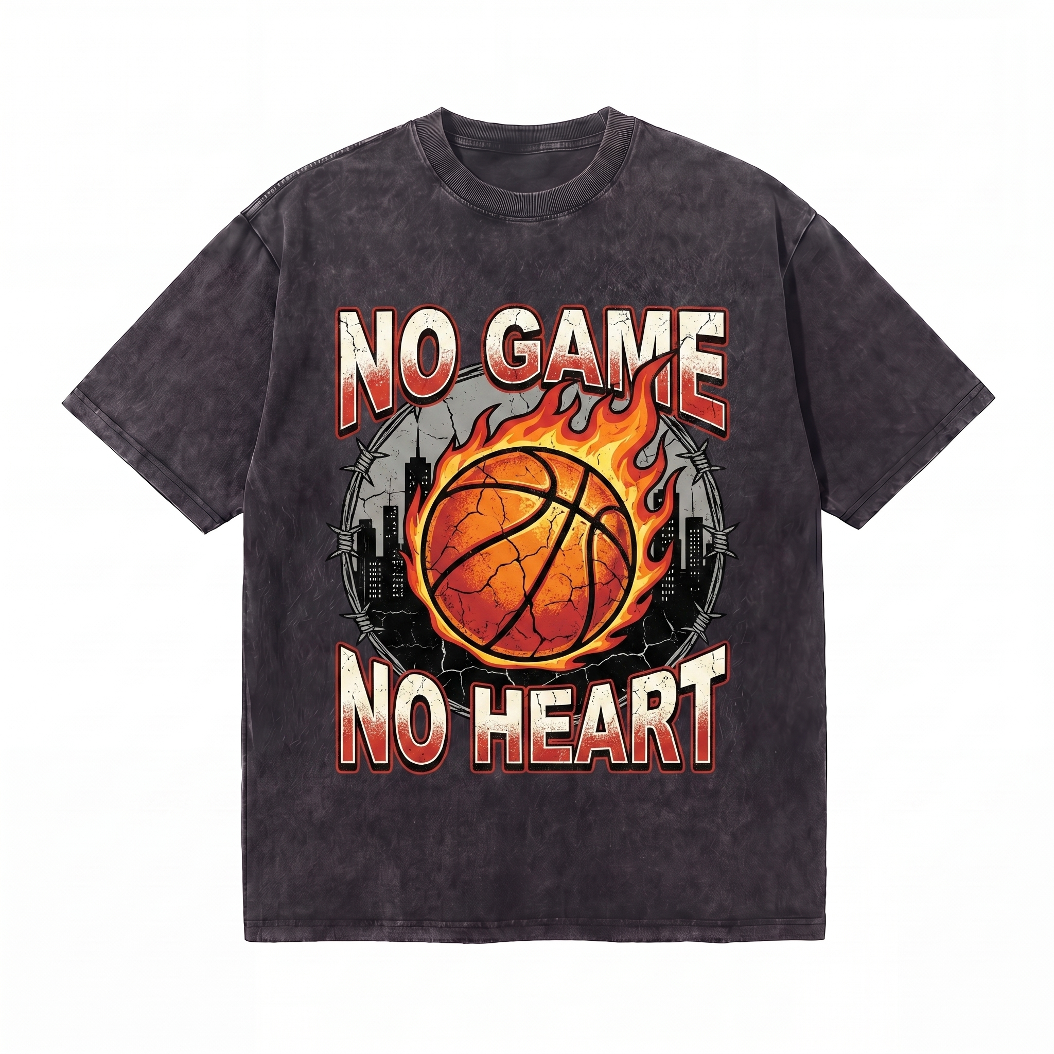 Lawless Row No Game No Heart Tee | Vintage Basketball Washed Cotton Streetwear