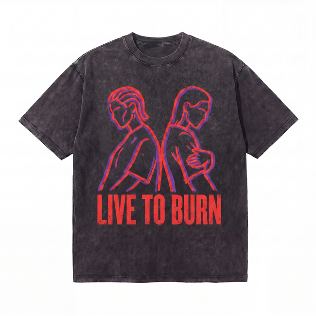 Lawless Row Live To Burn Tee | Grunge Line Art Washed Cotton Streetwear Hover Image