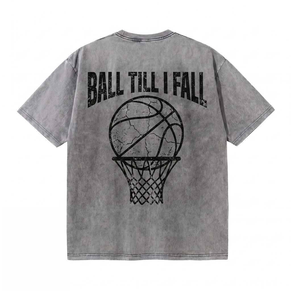 Lawless Row "Ball Till I Fall" Oversized Basketball Tee | Washed Grey Streetwear