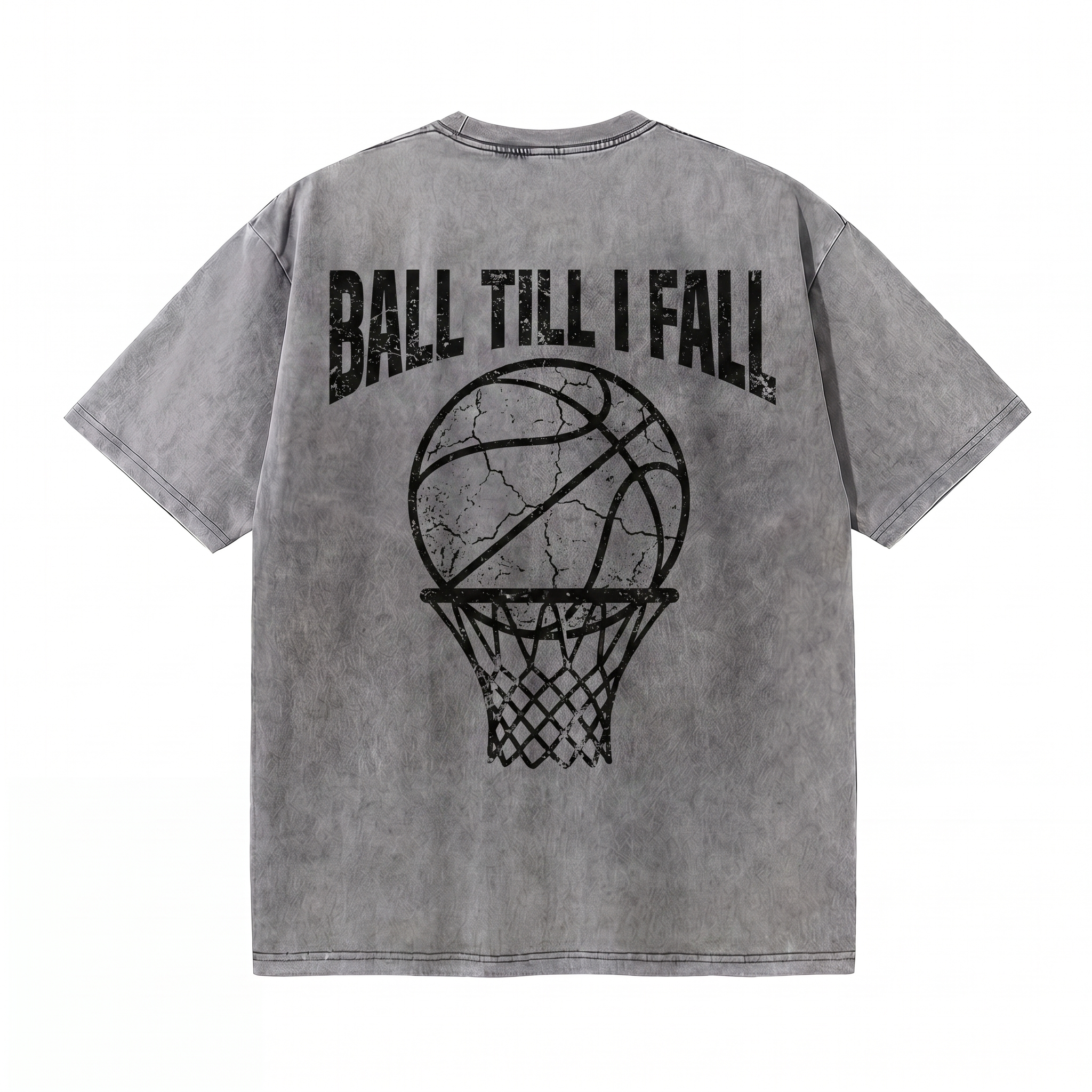 Lawless Row "Ball Till I Fall" Oversized Basketball Tee | Washed Grey Streetwear