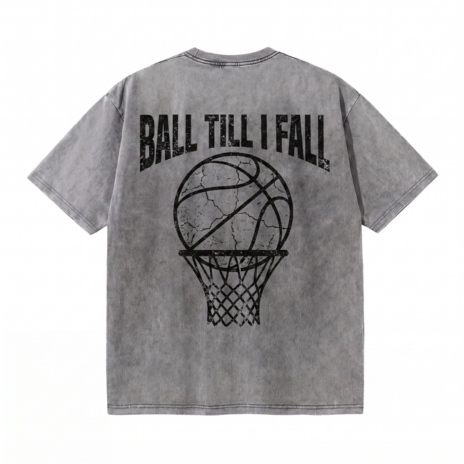Lawless Row "Ball Till I Fall" Oversized Basketball Tee | Washed Grey Streetwear Hover Image