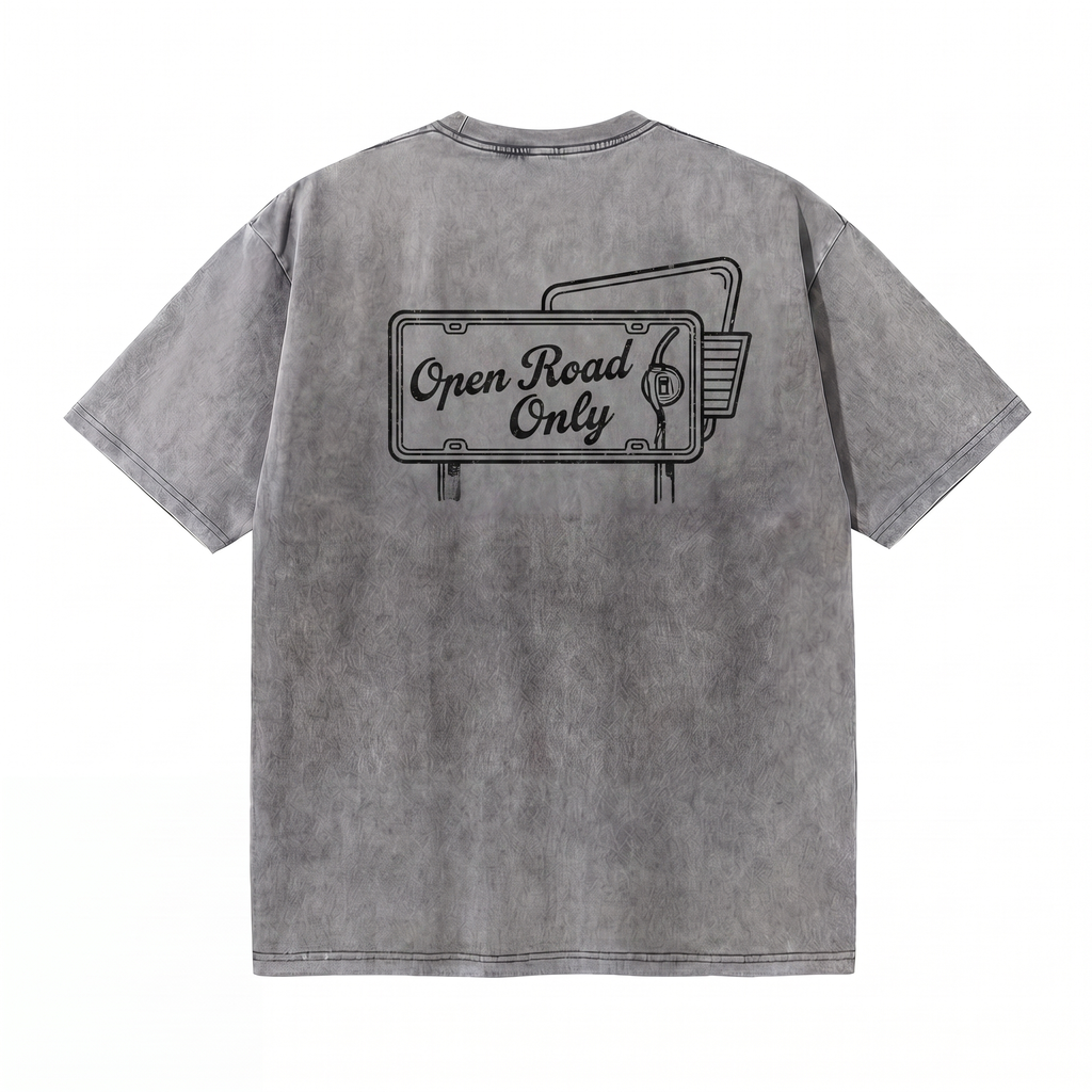 Lawless Row "Open Road Only" Oversized Tee | Washed Grey Biker Streetwear