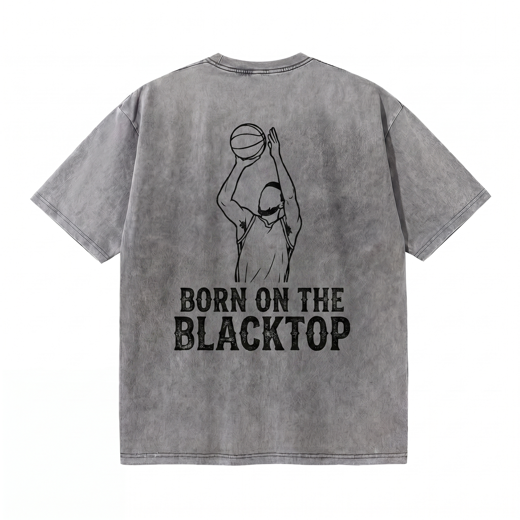 Lawless Row "Born On The Blacktop" Oversized Basketball Tee | Washed Grey Streetwear