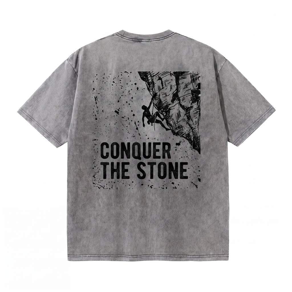 Lawless Row "Conquer The Stone" Oversized Climbing Tee | Washed Grey Streetwear