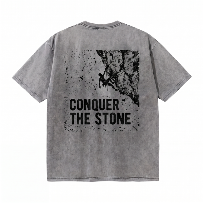 Lawless Row "Conquer The Stone" Oversized Climbing Tee | Washed Grey Streetwear Hover Image