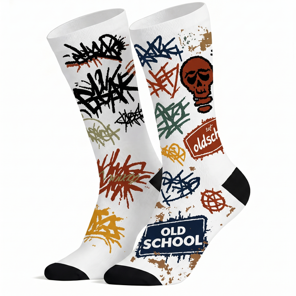 Lawless Row Old School Graffiti Crew Socks | Street Art Skull Socks