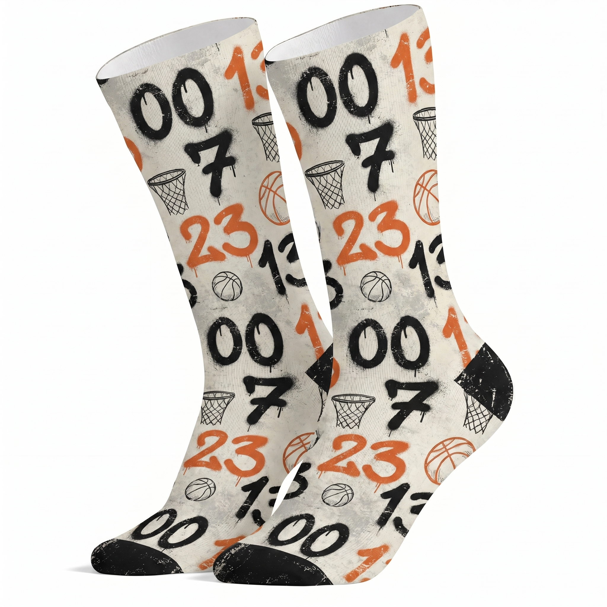 Lawless Row Graffiti Basketball Number Crew Socks | 23/00/07 Streetwear Socks