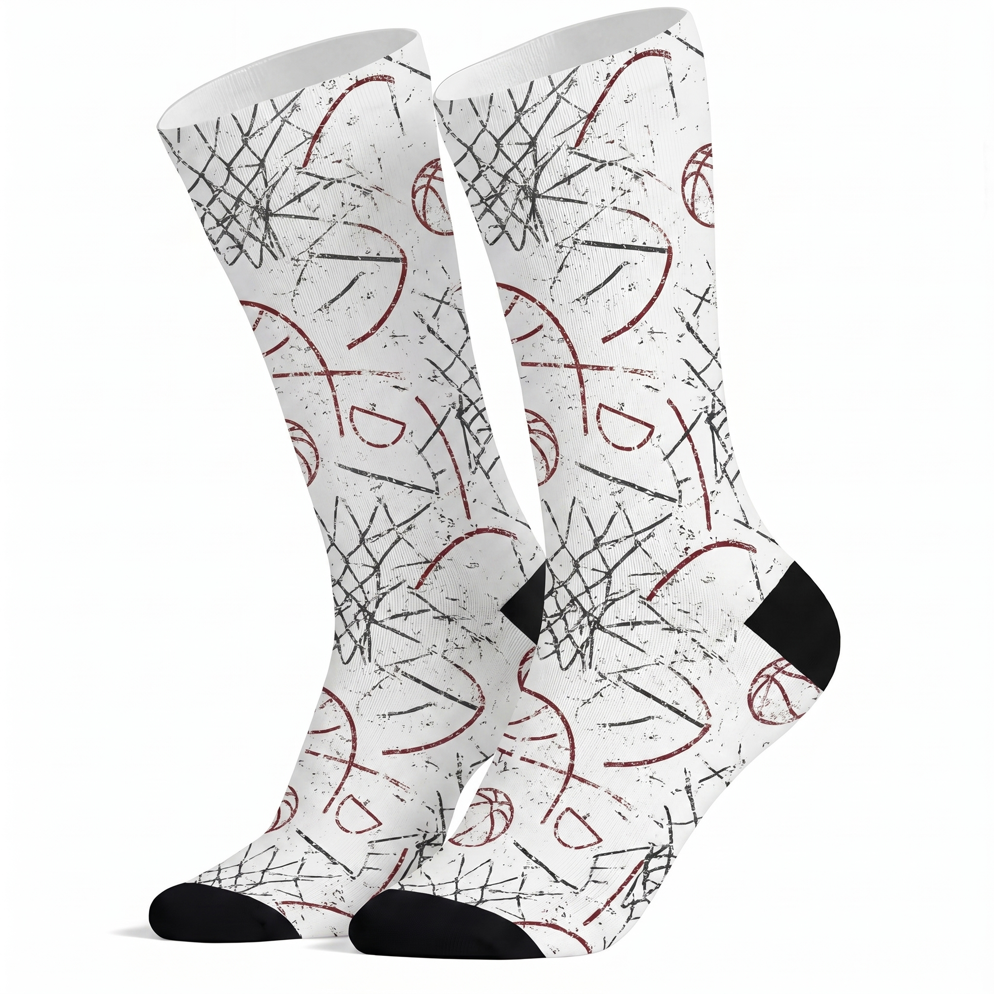 Lawless Row Basketball Sketch Crew Socks | Minimalist Court Print Socks