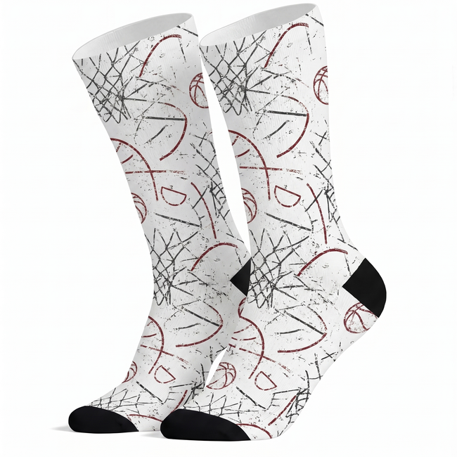 Lawless Row Basketball Sketch Crew Socks | Minimalist Court Print Socks Hover Image