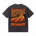 Lawless Row "Sunset Rollin' Coast Highway" Oversized Tee | Washed Black Streetwear