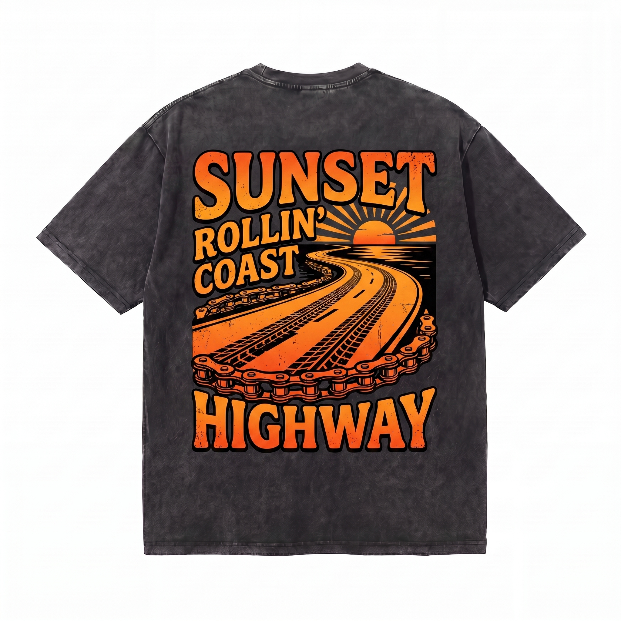 Lawless Row "Sunset Rollin' Coast Highway" Oversized Tee | Washed Black Streetwear